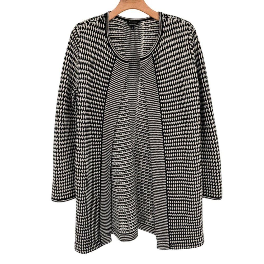 Talbots Womens Open Front Cardigan Medium Black & White Pure Merino Wool